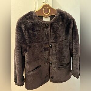 h and m brown faux fur 3/4 jacket